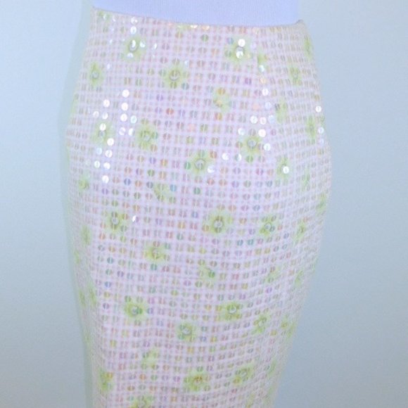 JUDY HORNBY nude pink sequin midi pencil party skirt 8